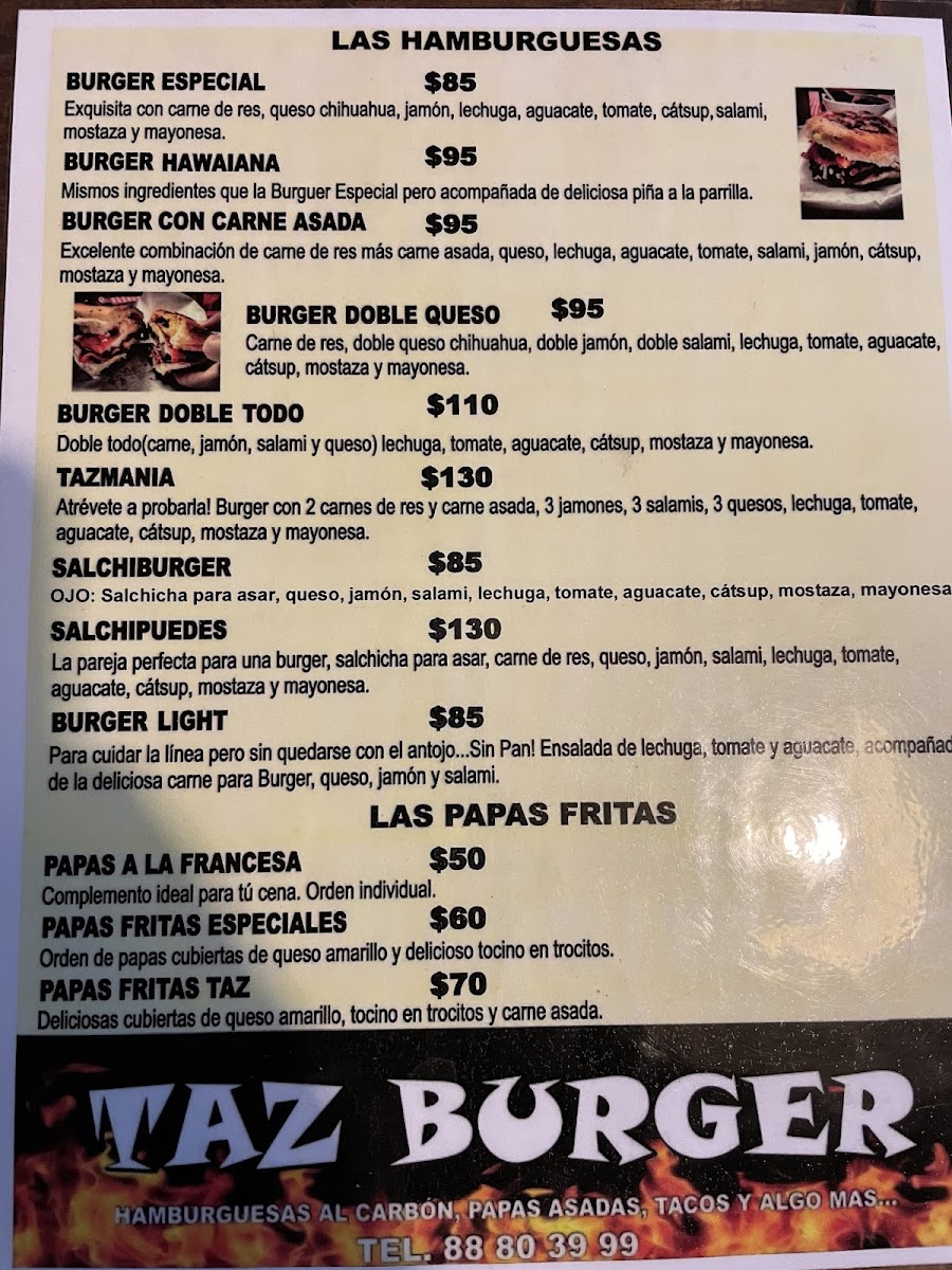 Taz Burger Photo Menu 2