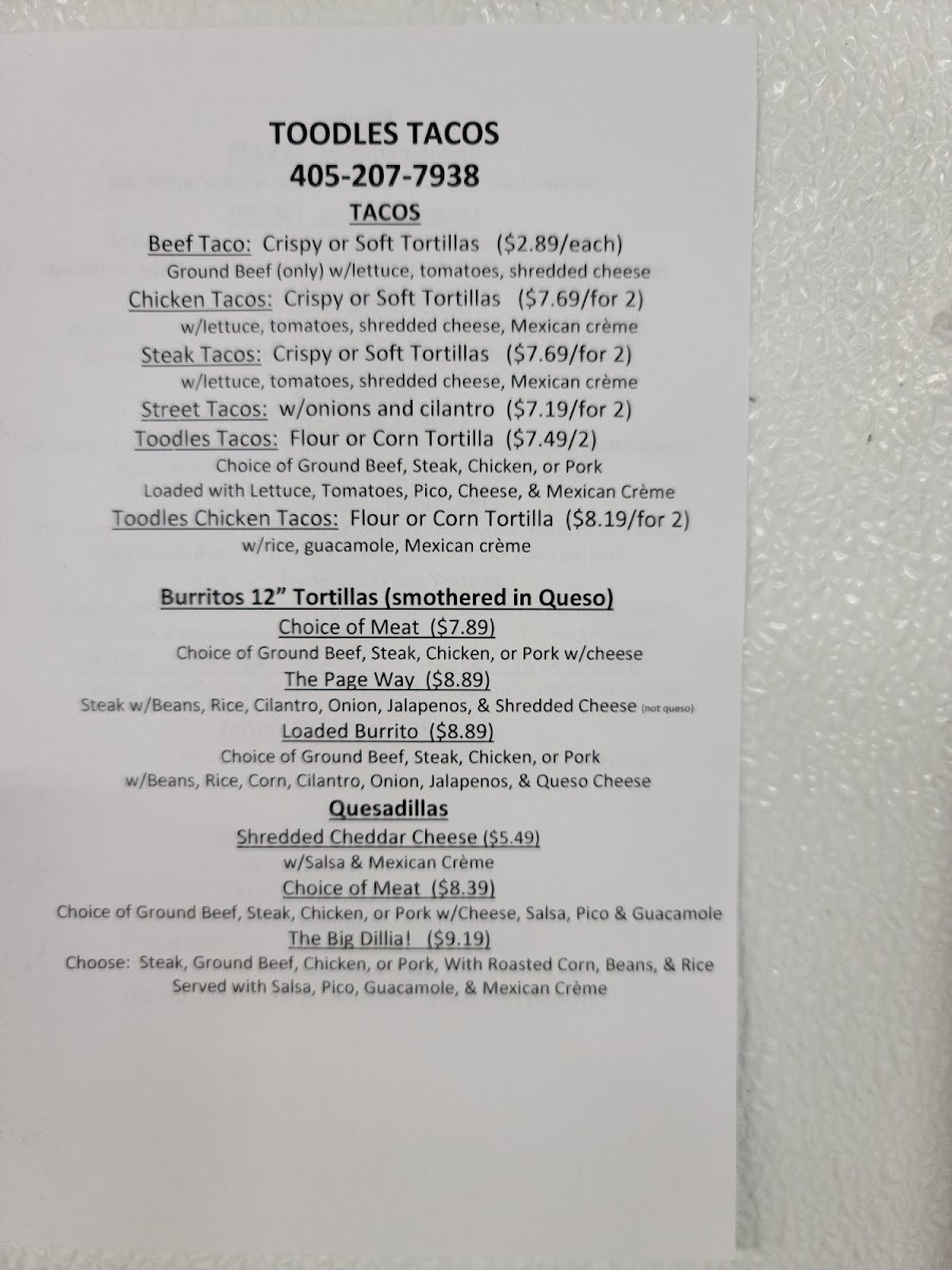 TOODLES TACOS Photo Menu 2