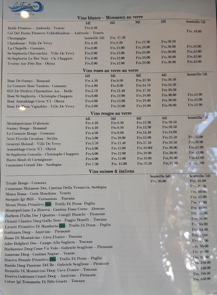 Restaurant Vevey Corseaux Plage Photo Menu 1