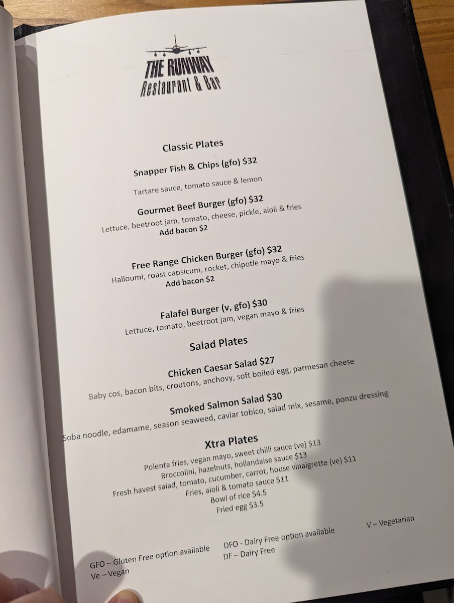 The Runway Restaurant Photo Menu 1
