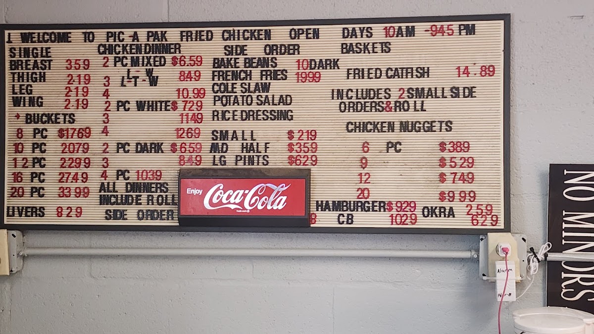 Pic-A-Pak Fried Chicken Photo Menu 1