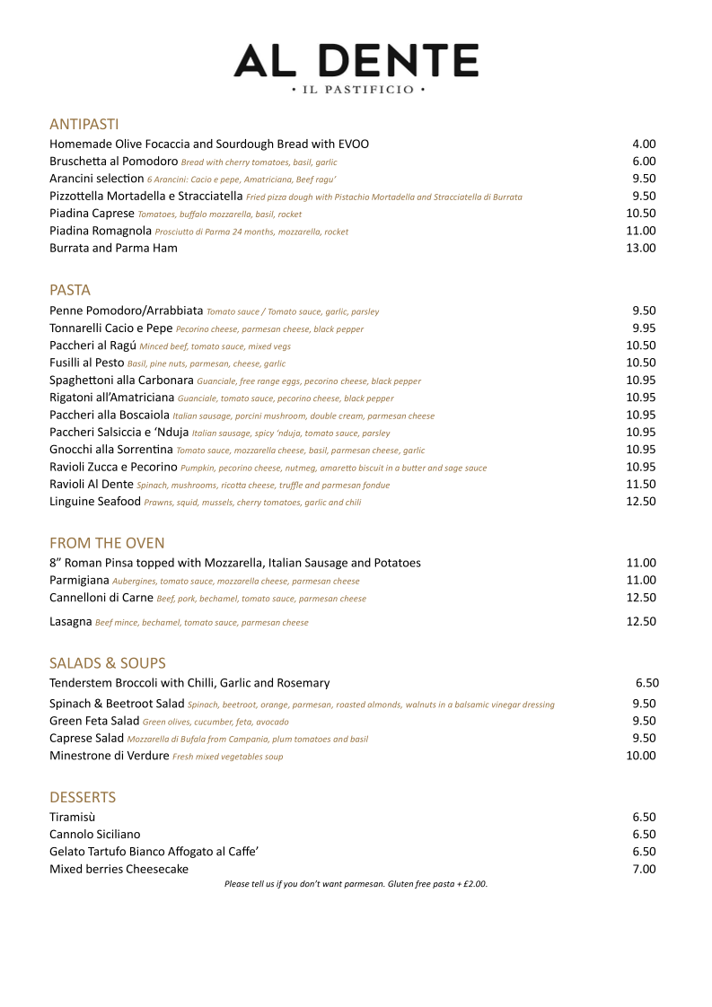 AL DENTE Angel Photo Menu 1