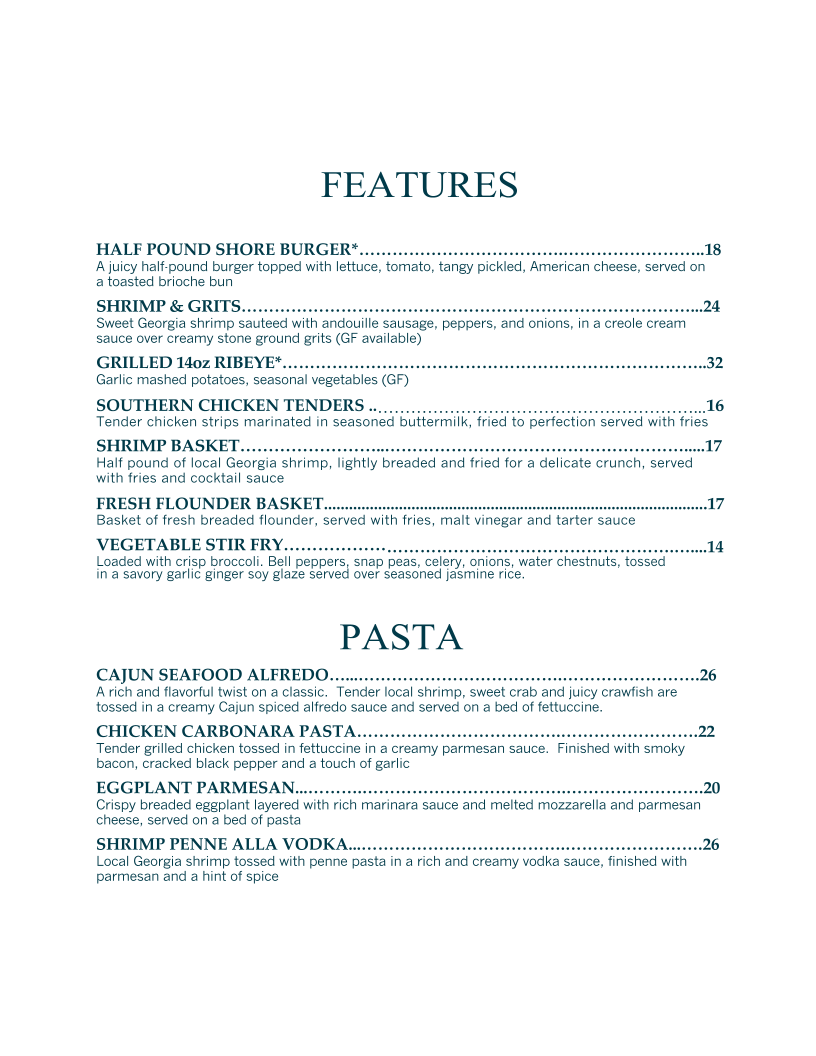 Shore Restaurant Photo Menu 3