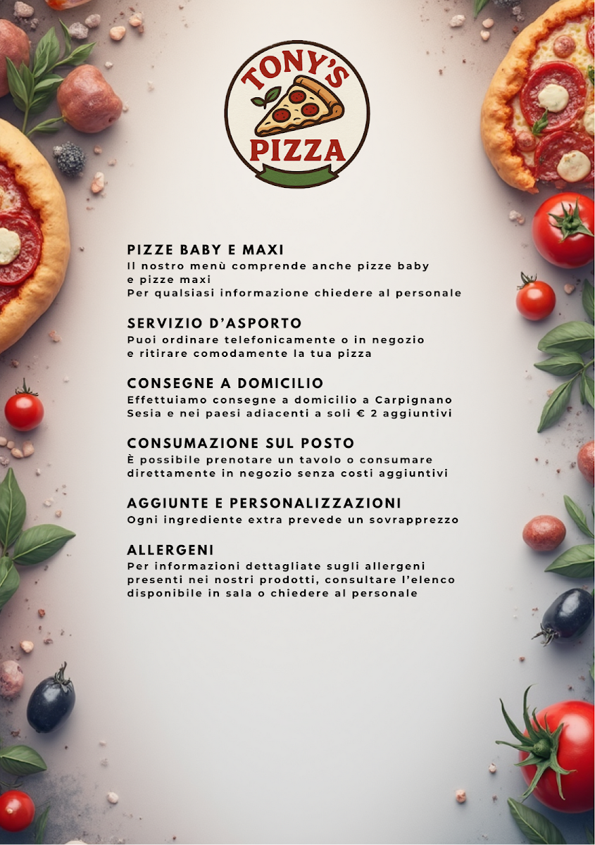 Tony’s Pizza Photo Menu 1