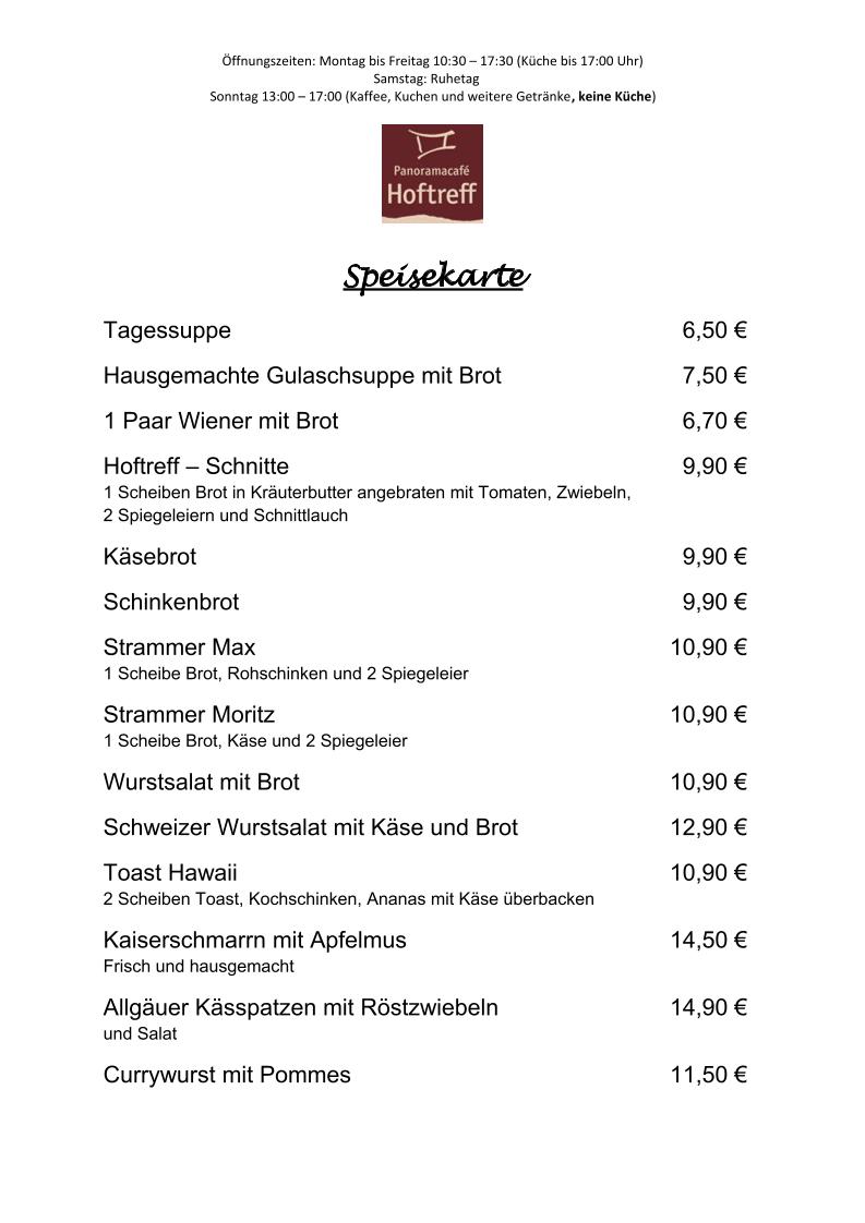 Panorama Café Hoftreff Photo Menu 1