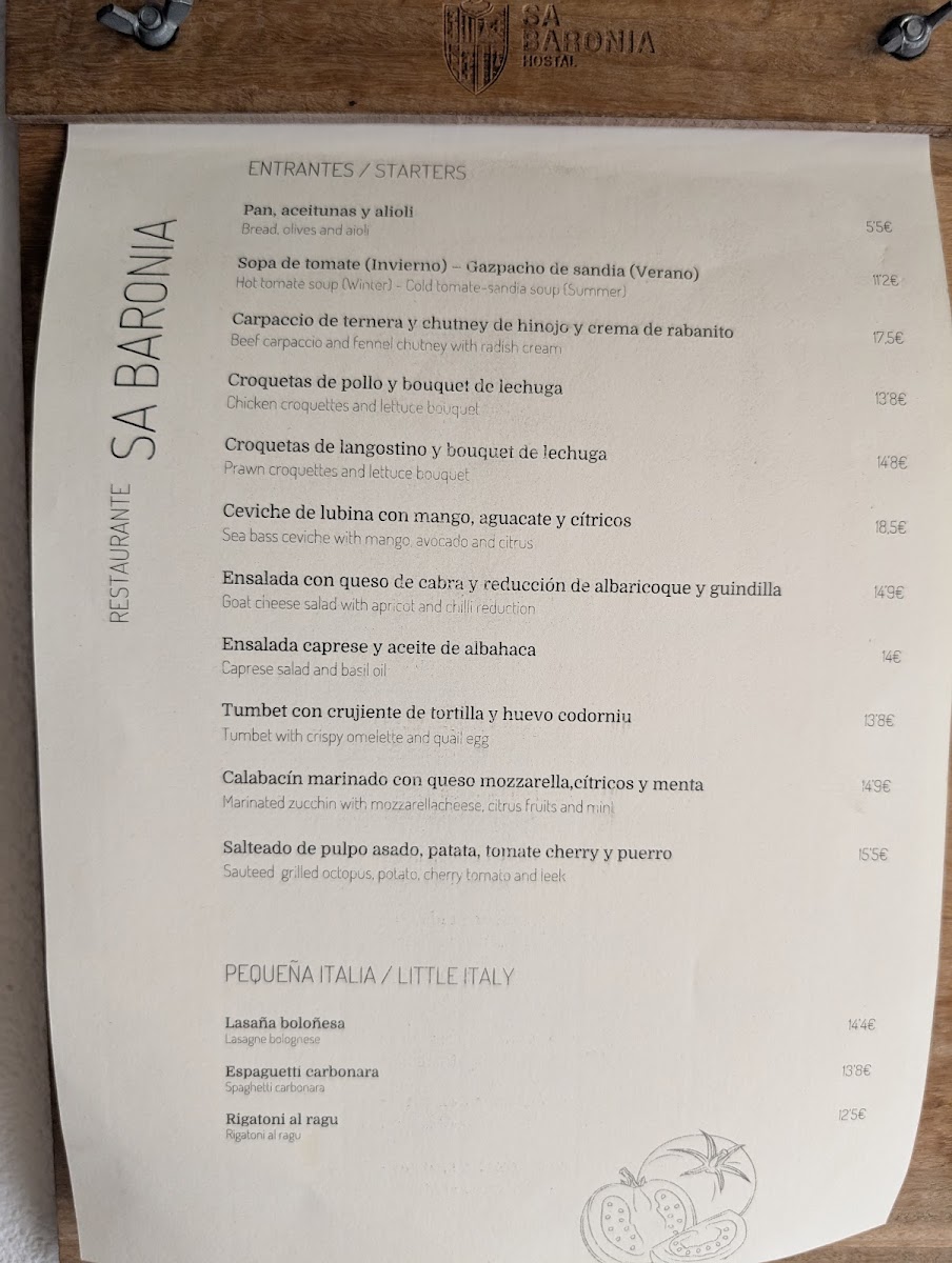 Restaurant Sa Baronia Photo Menu 5
