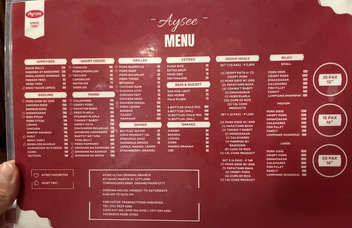 Aysee Ultra - Original Branch Photo Menu 1