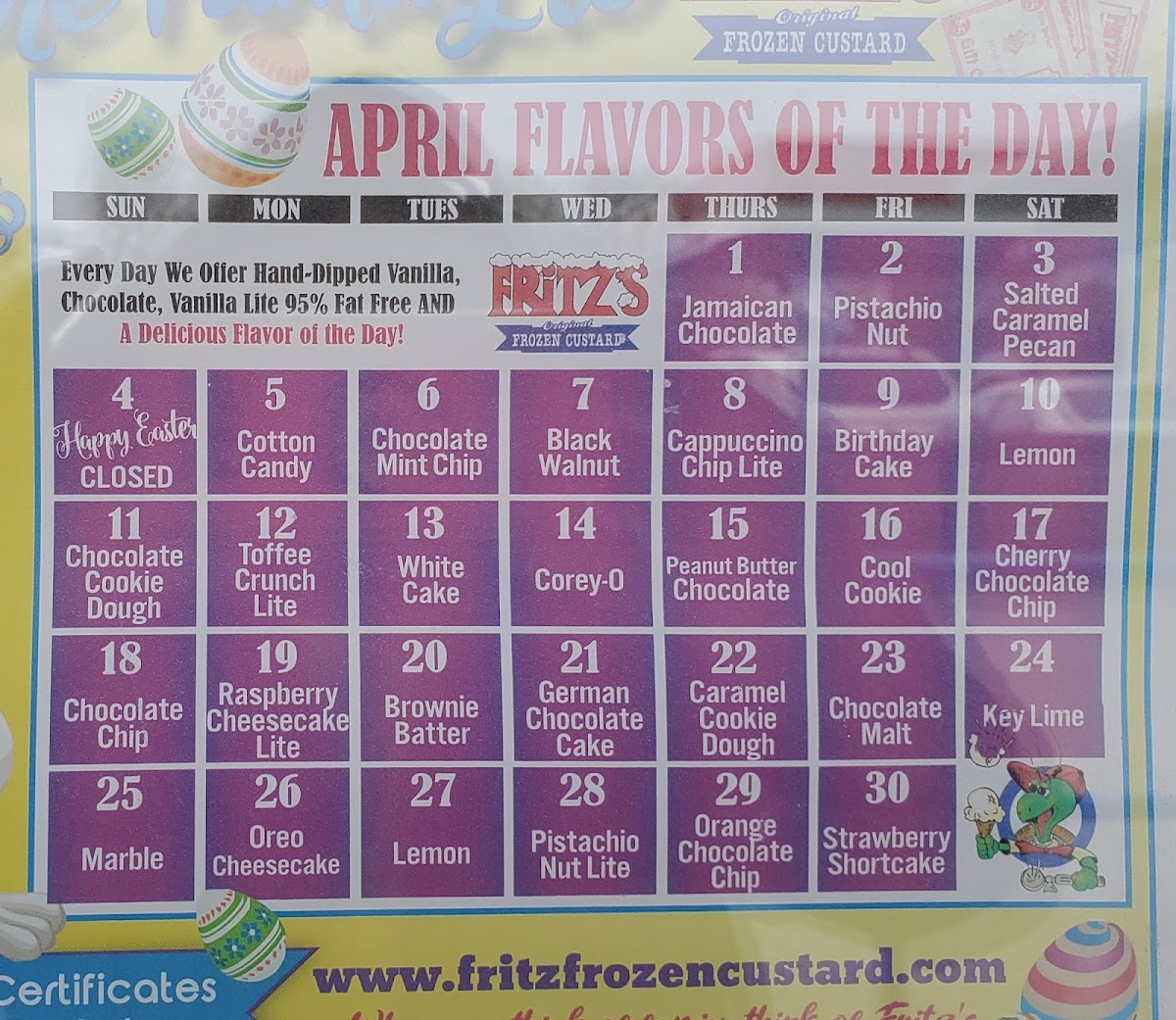 Fritz's Frozen Custard Photo Menu 1