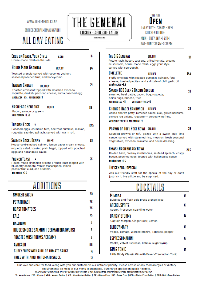 The General Café Photo Menu 1
