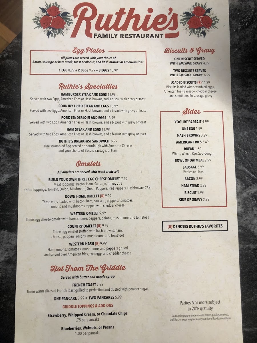 Ruthie’s Family Restaurant Photo Menu 2