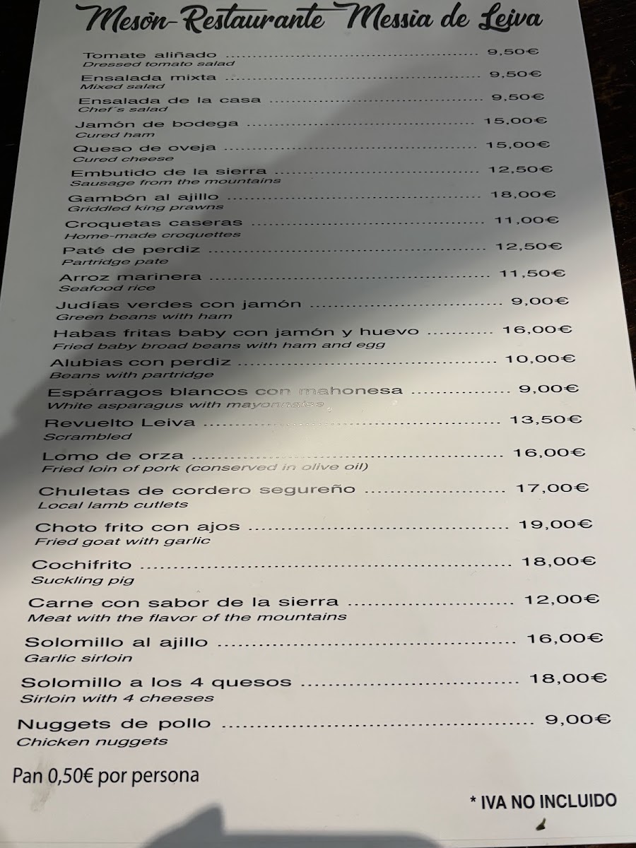 Restaurante Messia de Leiva Photo Menu 1