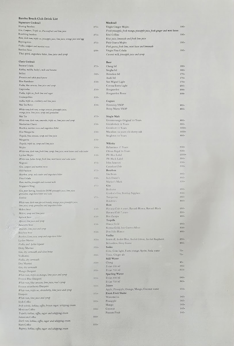 Bambu Beach Club Photo Menu 1