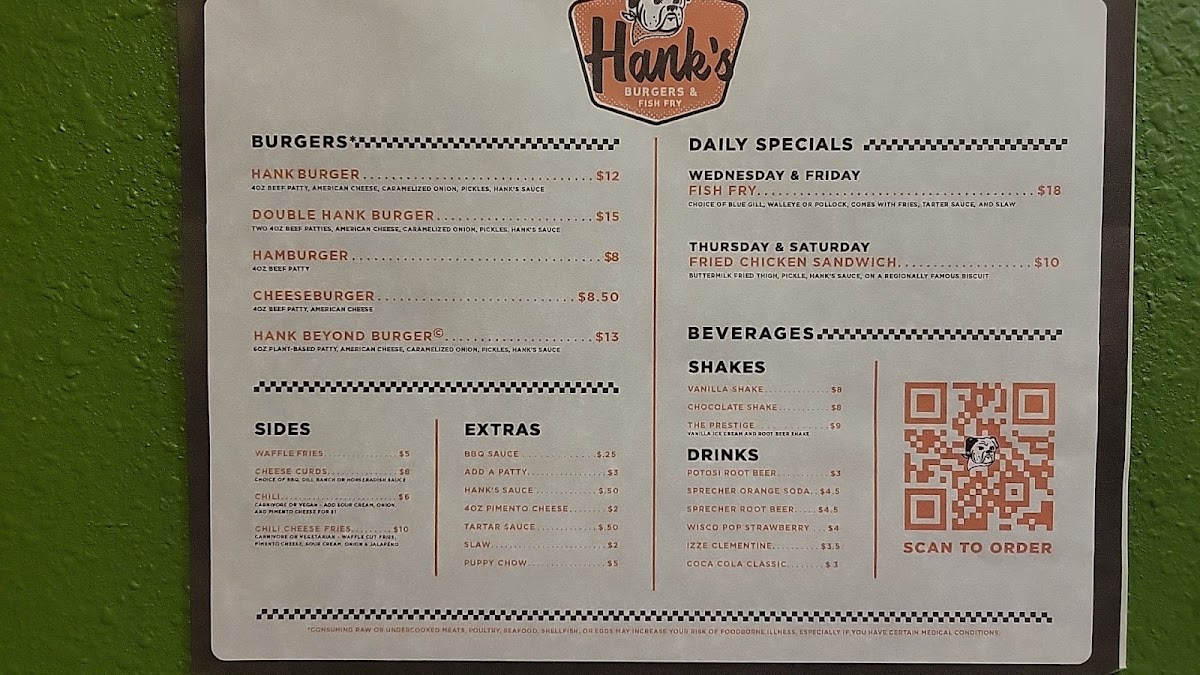 Hank’s Burgers & Fish Fry Photo Menu 1