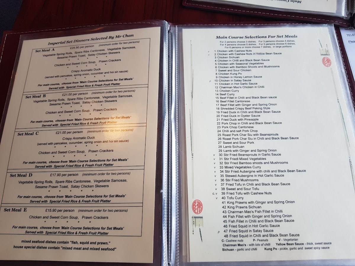 Mr Chan's Restaurant Photo Menu 1