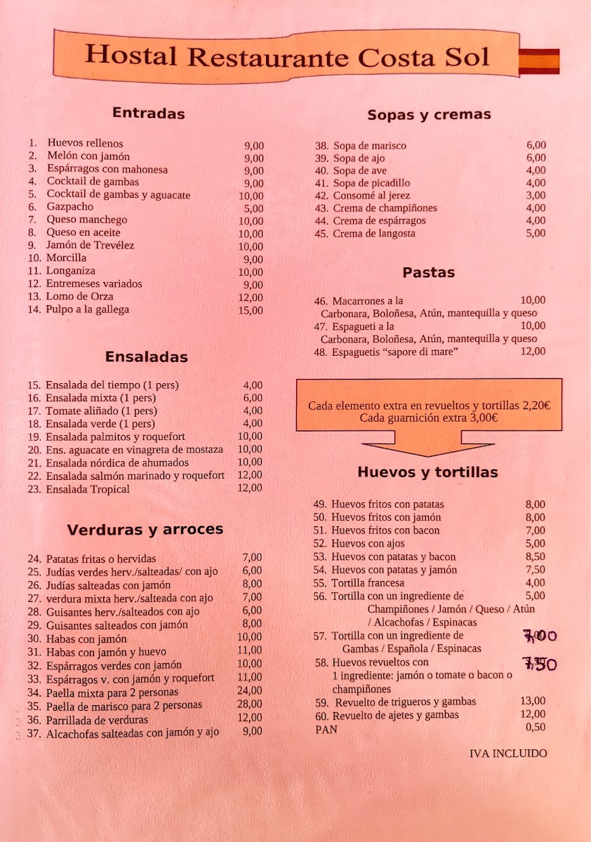 Hostal Costa Sol En Castell De Ferro Photo Menu 2
