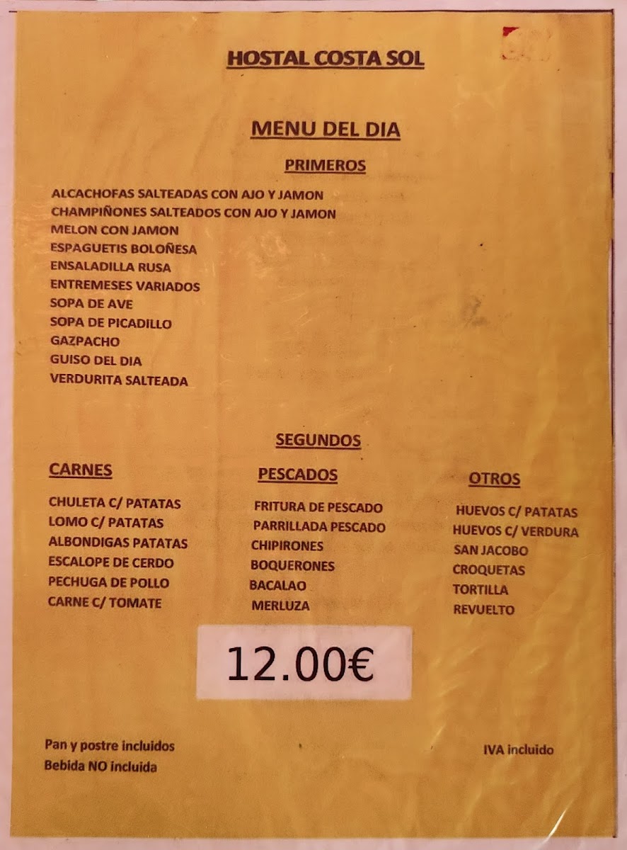 Hostal Costa Sol En Castell De Ferro Photo Menu 6