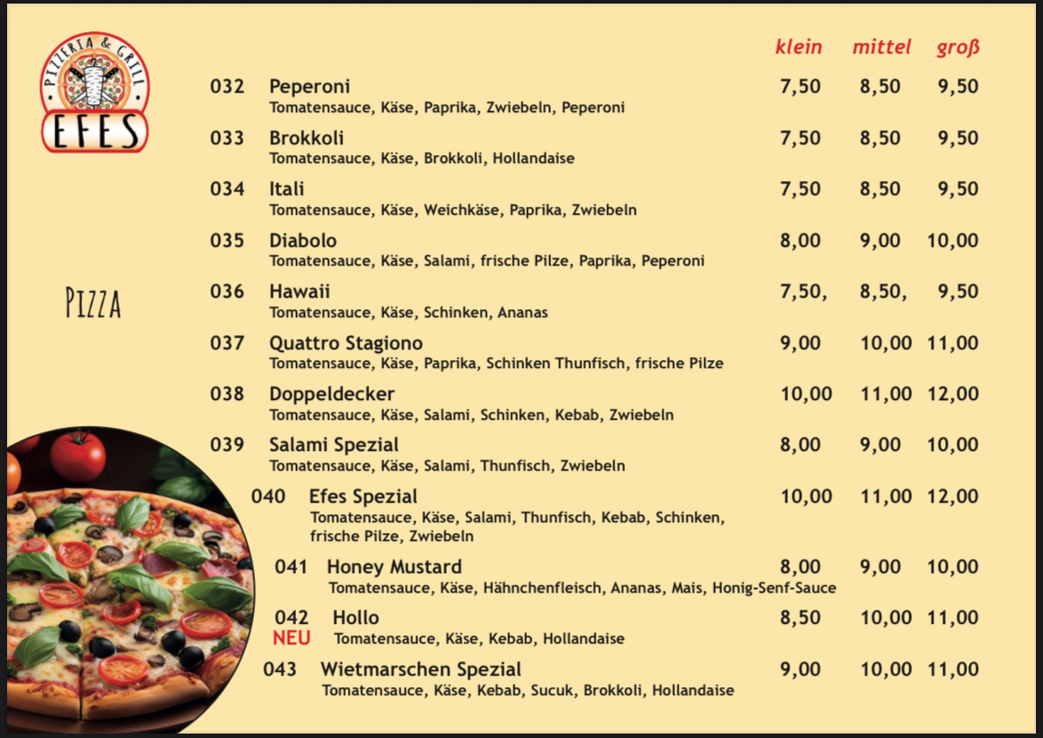 Pizzeria Efes Grill Photo Menu 1