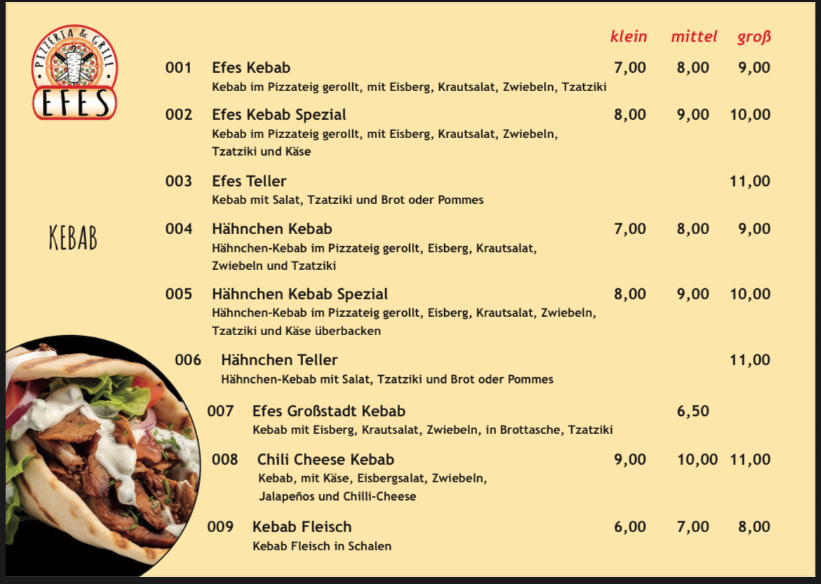 Pizzeria Efes Grill Photo Menu 6