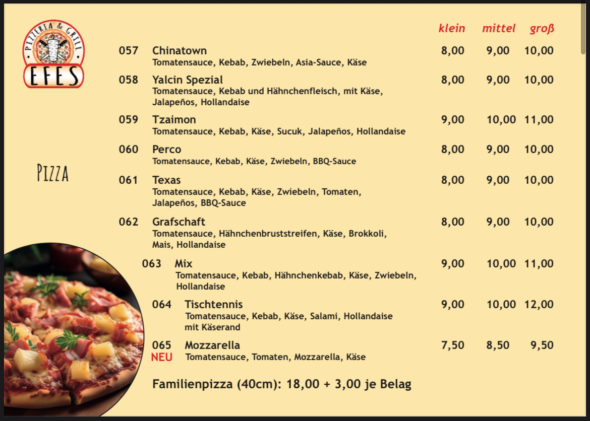 Pizzeria Efes Grill Photo Menu 7