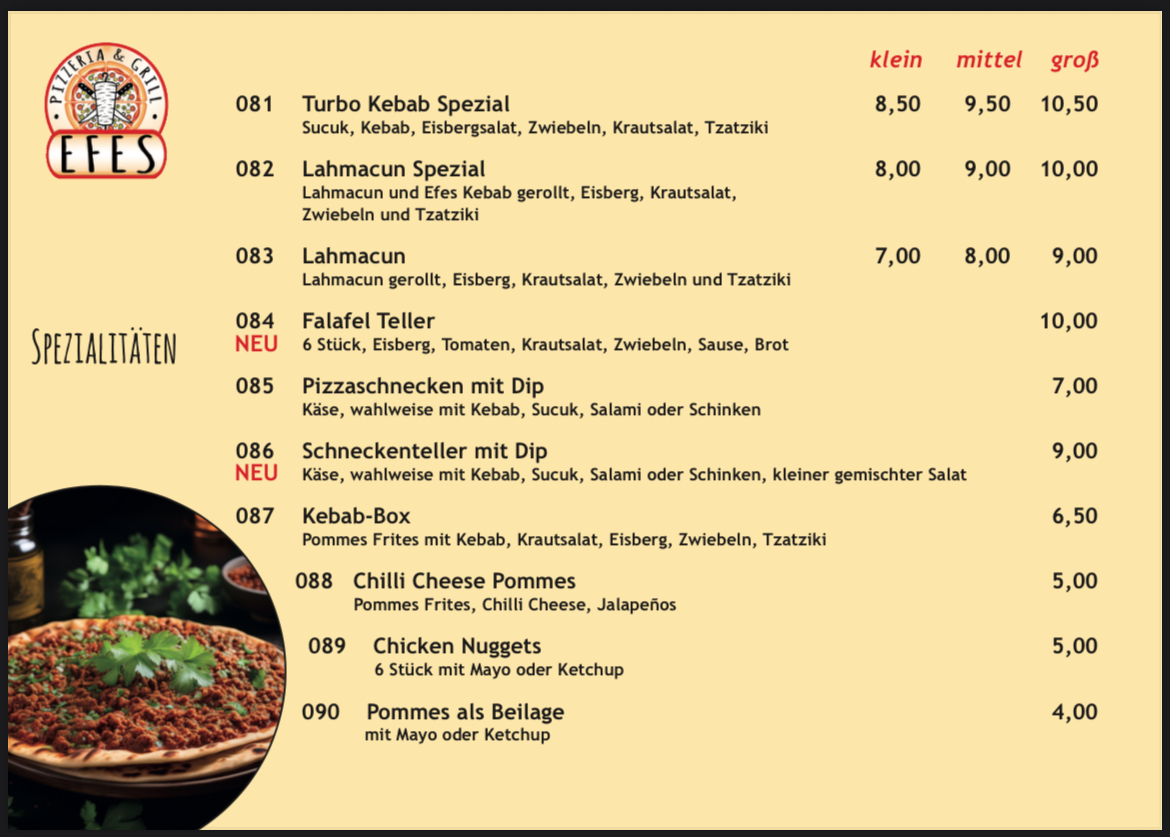 Pizzeria Efes Grill Photo Menu 8