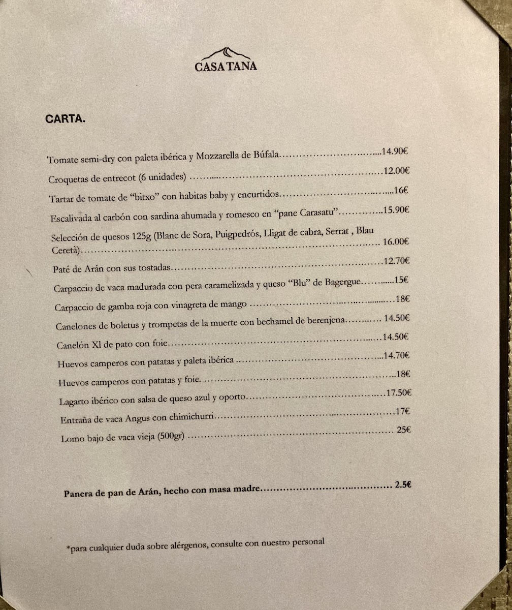 Restaurant Casa Tana Photo Menu 1