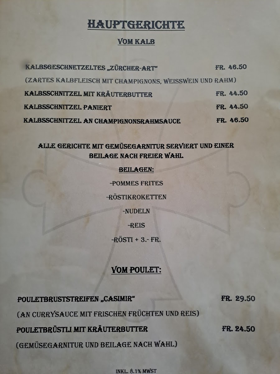 Restaurant Kreuz Photo Menu 1