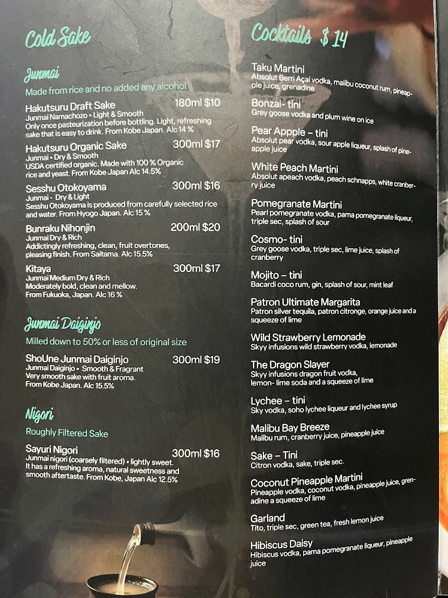 Taku Asian Bistro restaurant Photo Menu 1