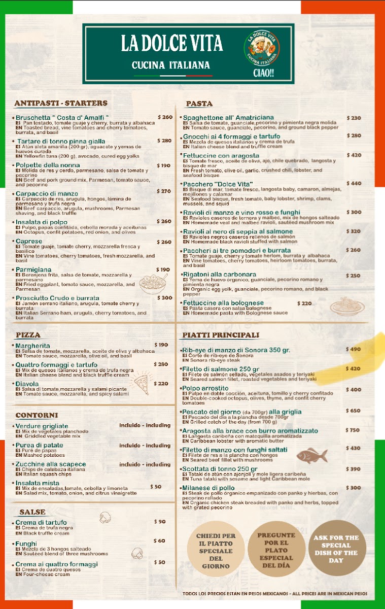La Dolce Vita - Playa del Carmen Photo Menu 1