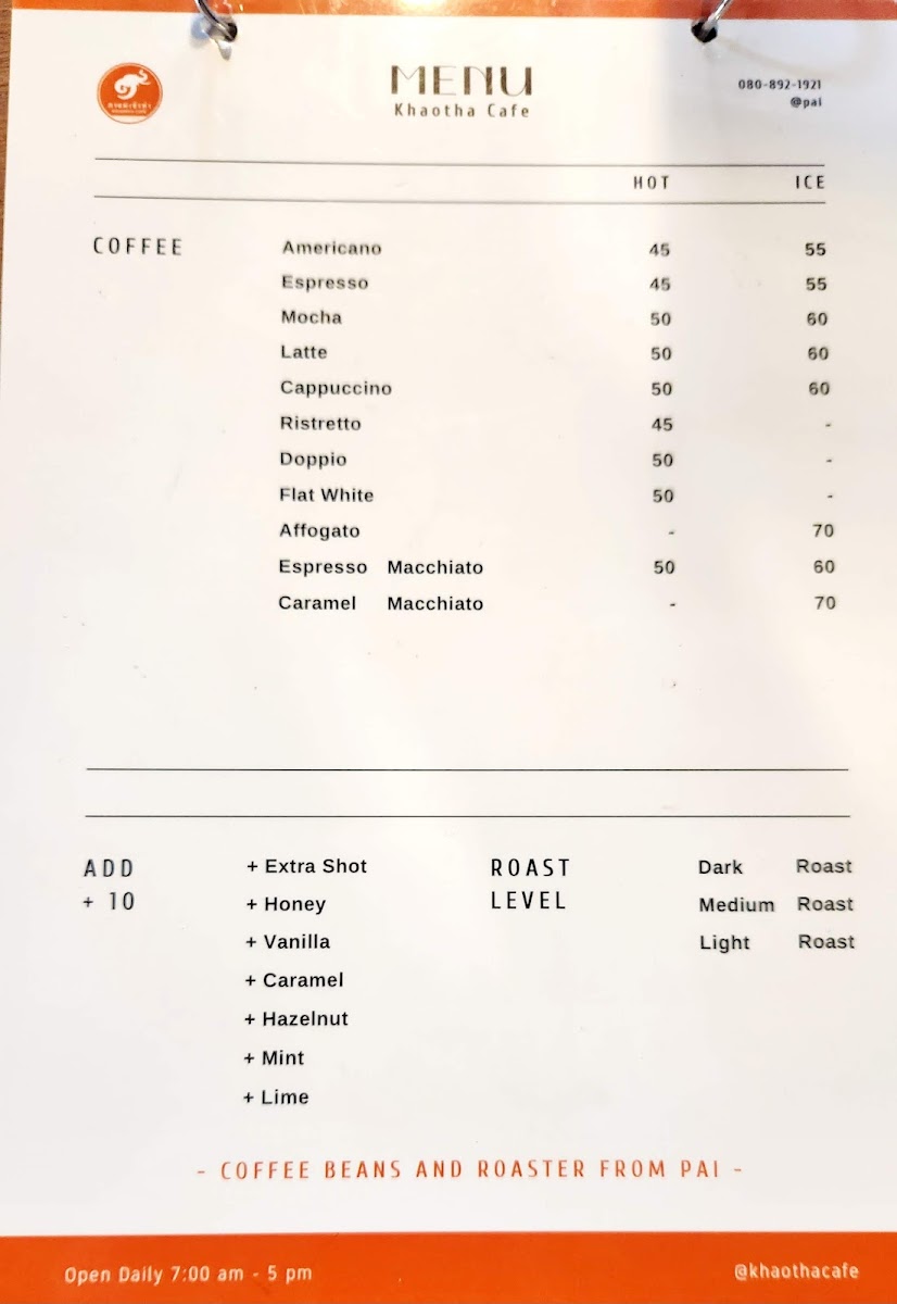 Khaotha Coffee / Roastered Pai Photo Menu 4