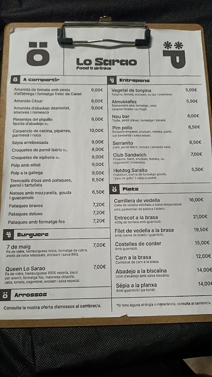 Bar restaurant lo Sarao Photo Menu 3