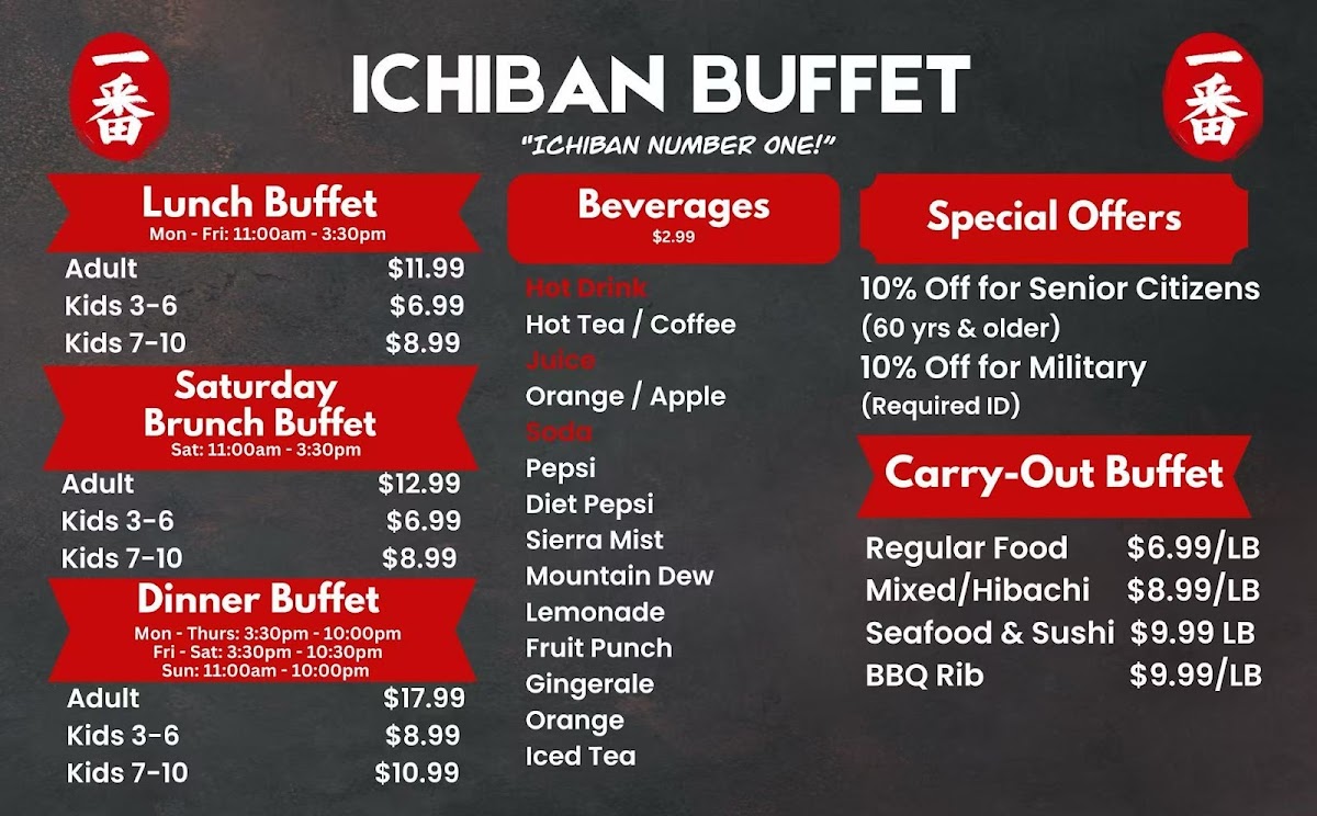 Ichiban Buffet Photo Menu 1
