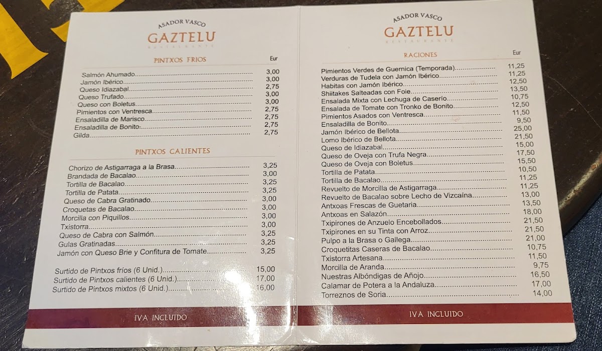 Sidrería Restaurante Gaztelu Photo Menu 1