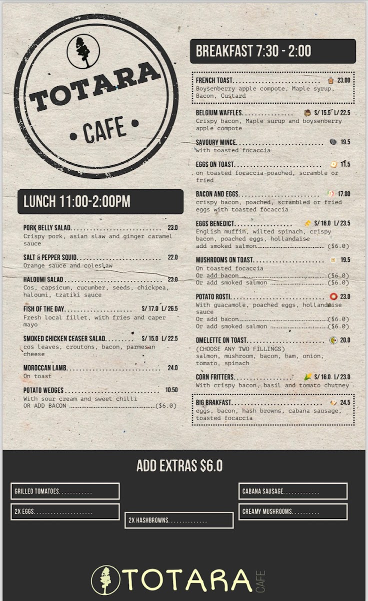 Totara Cafe Photo Menu 1