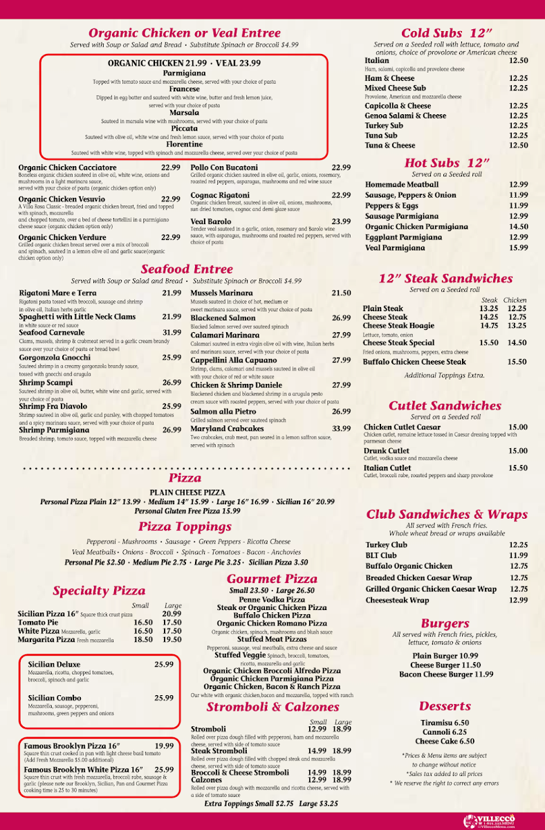 Villa Rosa Pizza & Restaurant Photo Menu 1