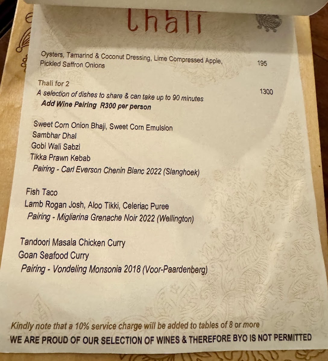 Thali Restaurant Photo Menu 1