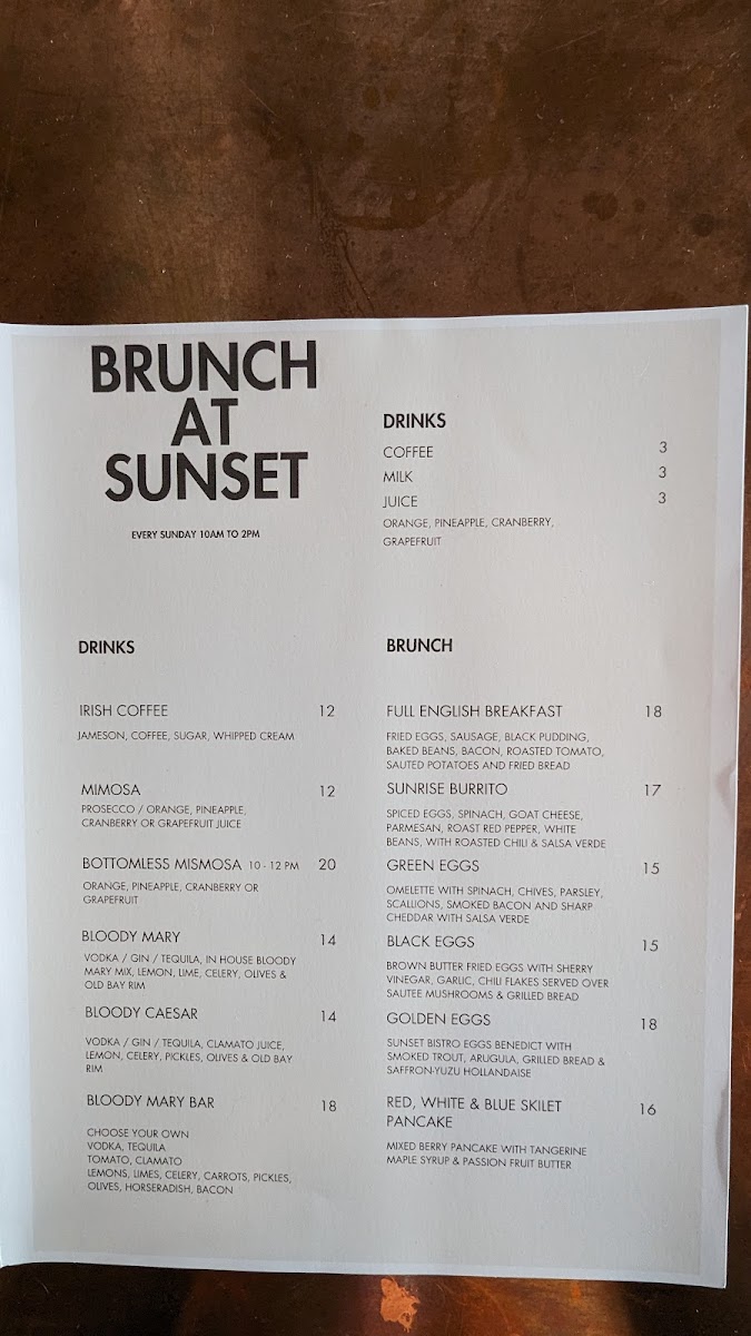 Sunset Bistro Photo Menu 1