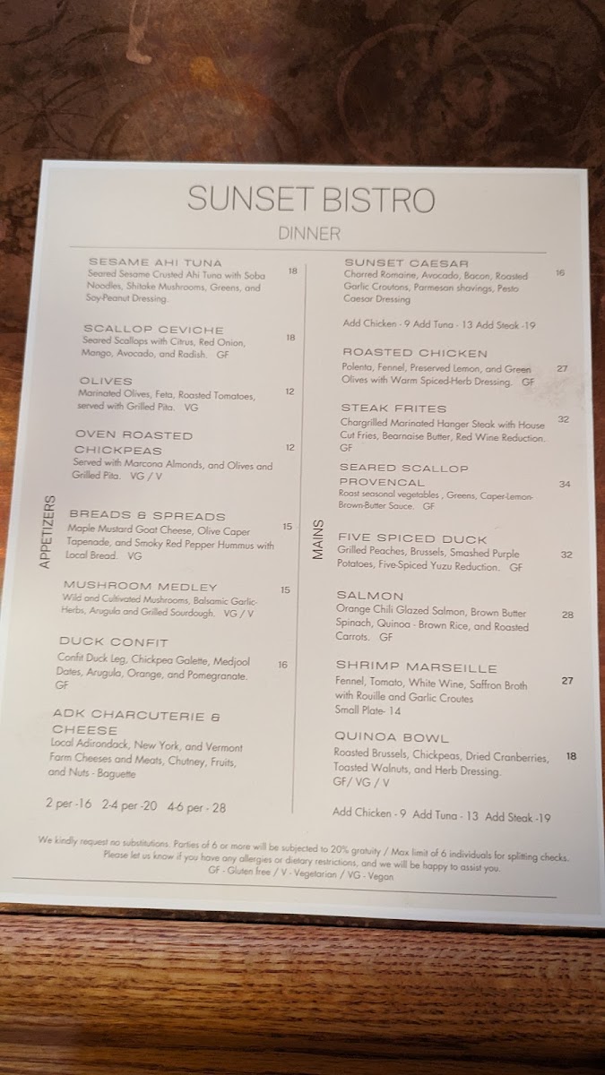 Sunset Bistro Photo Menu 2