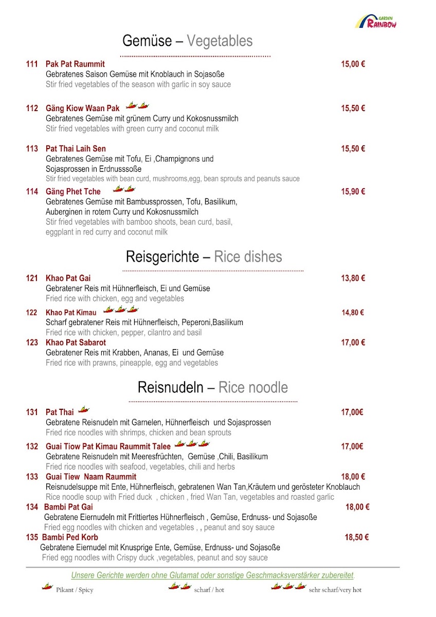 Rainbow Garden Thai Restaurant Photo Menu 5