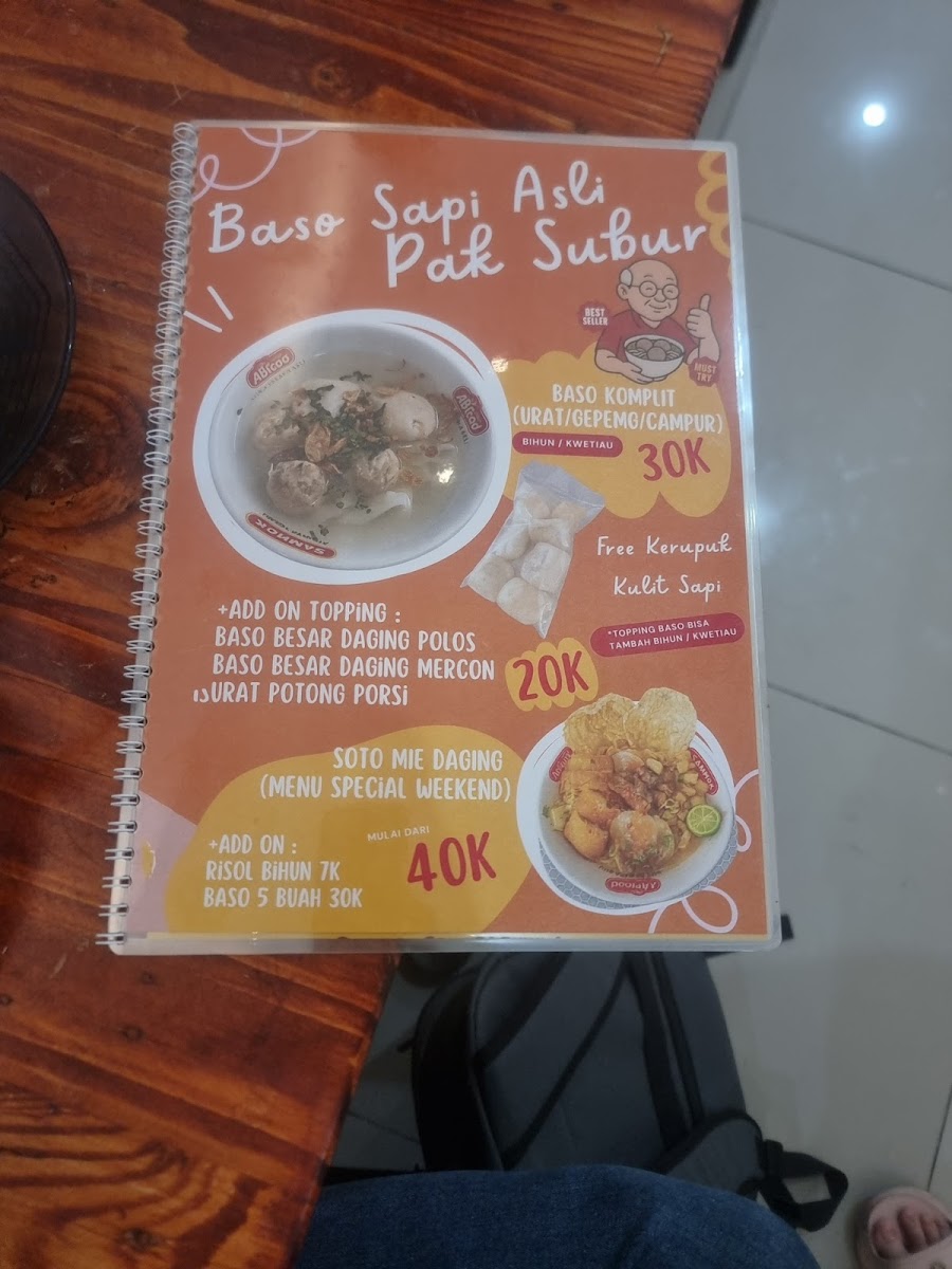 Baso Sapi Asli Pak Subur - PIK Photo Menu 9