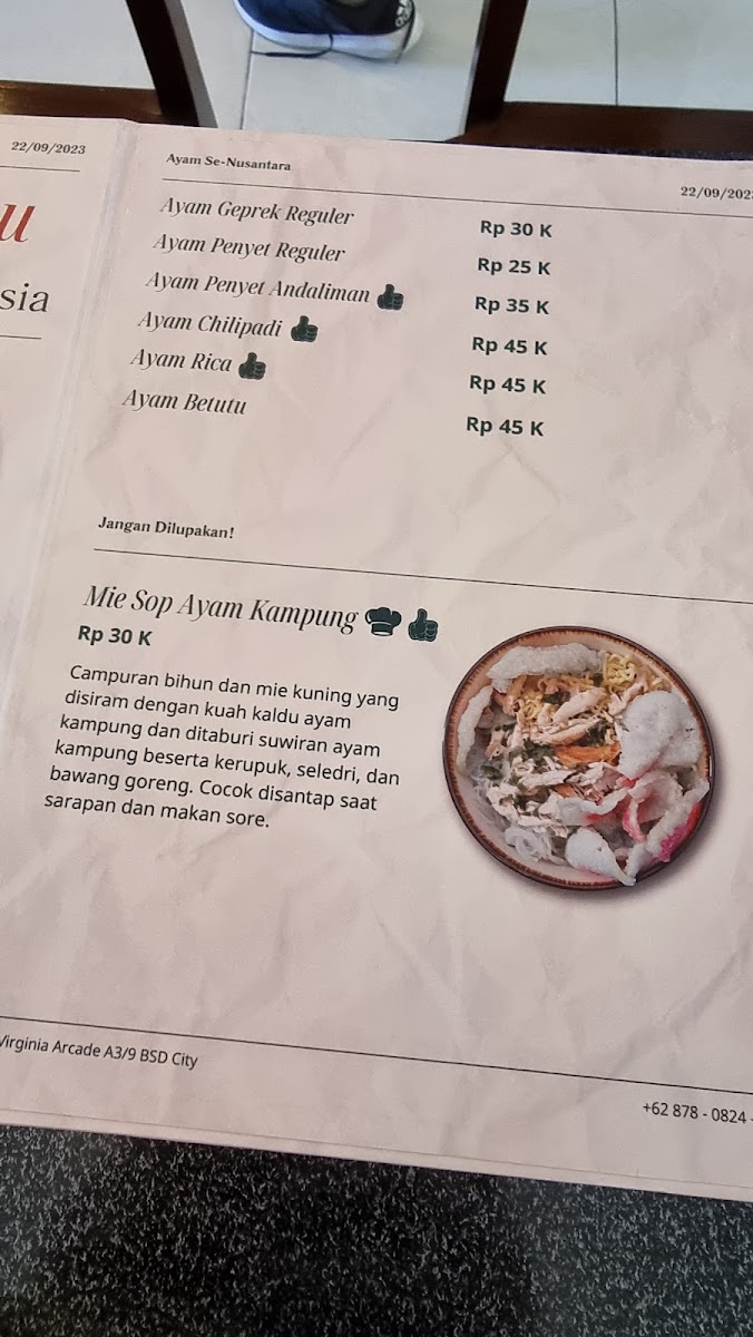 TABORASA Ayam Andaliman - BSD City Photo Menu 1