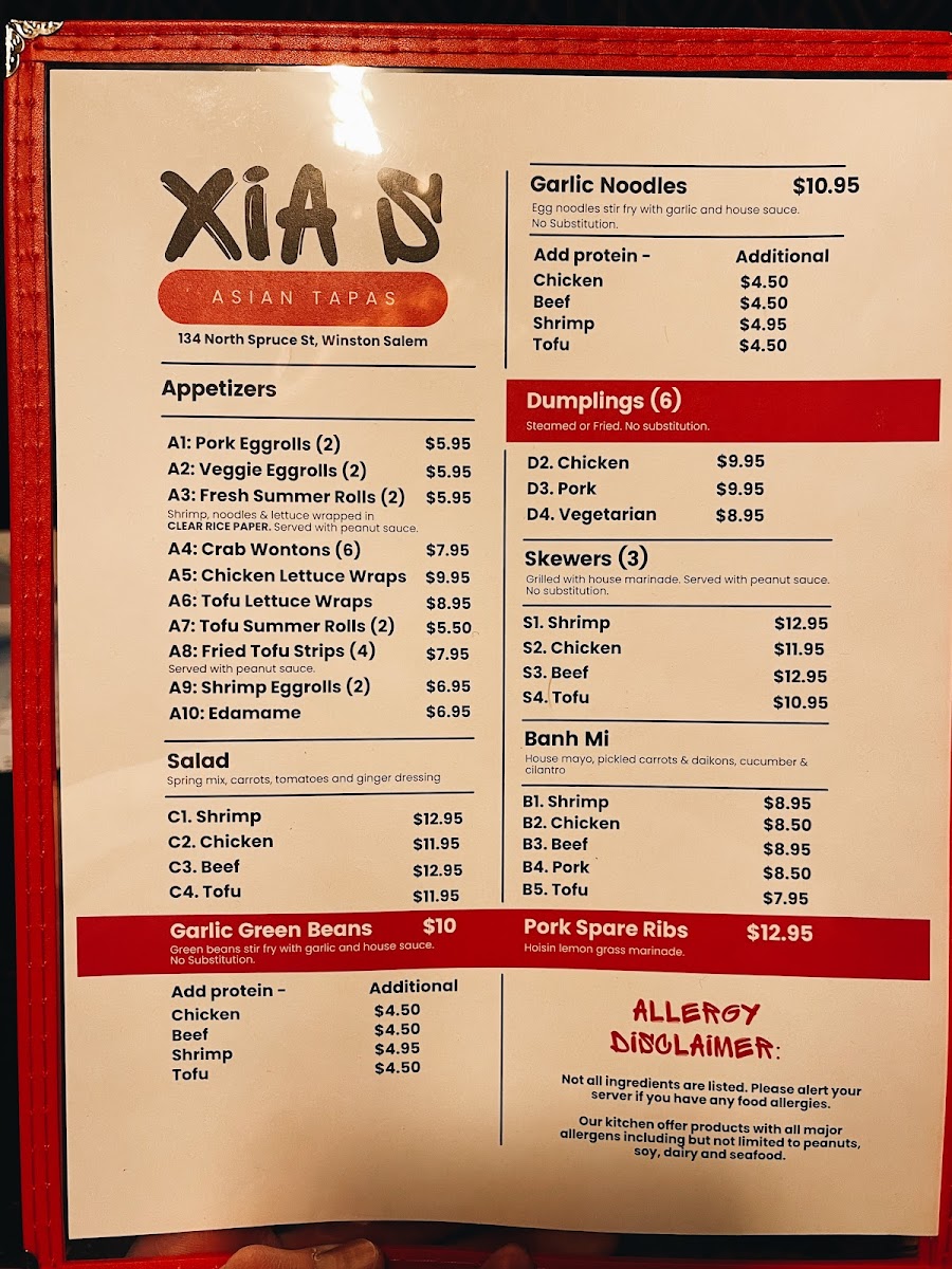 Xia’s Asian Tapas & Pho Photo Menu 1