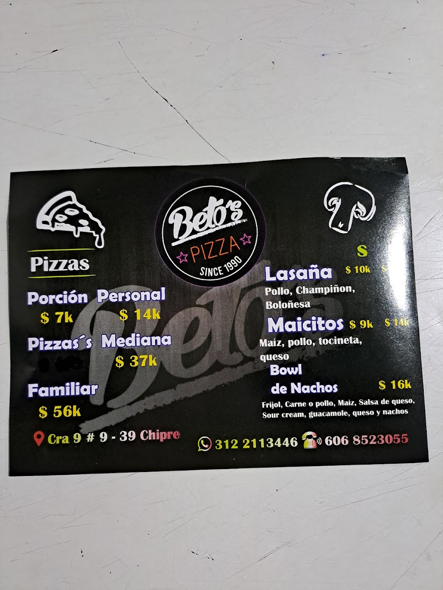 Beto's Pizza Chipre Photo Menu 1