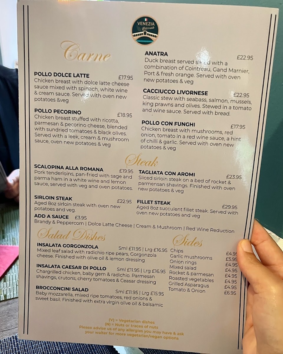 Venezia Italian Restaurant Bourton Photo Menu 2
