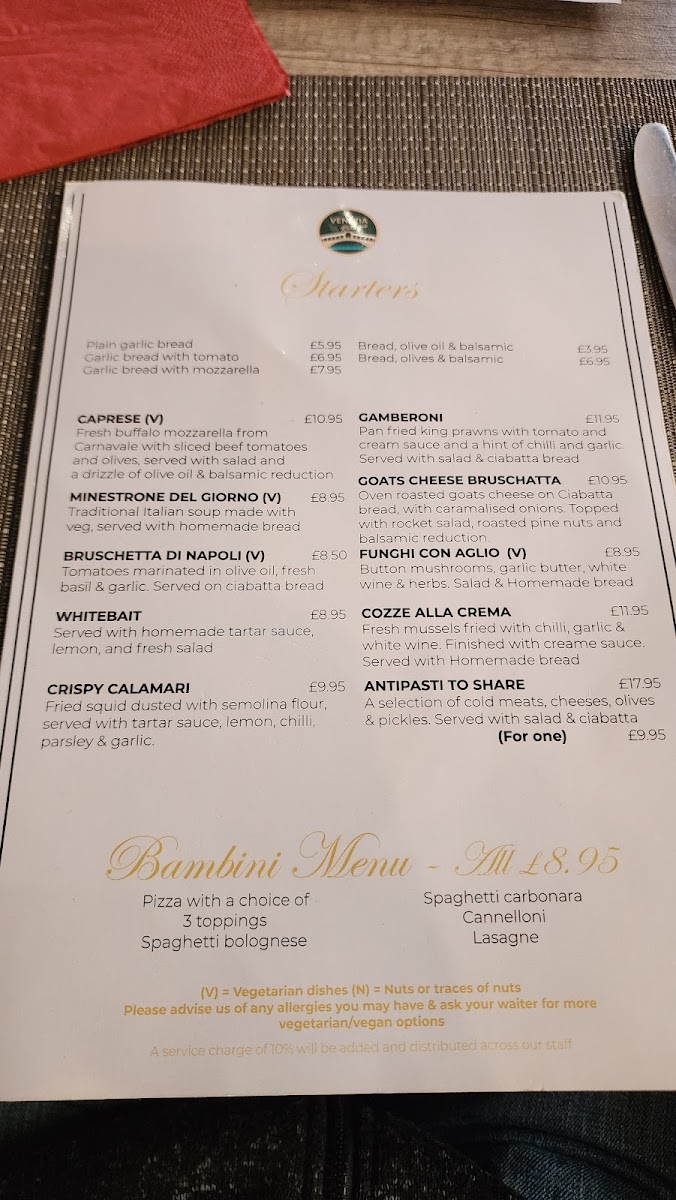 Venezia Italian Restaurant Bourton Photo Menu 6