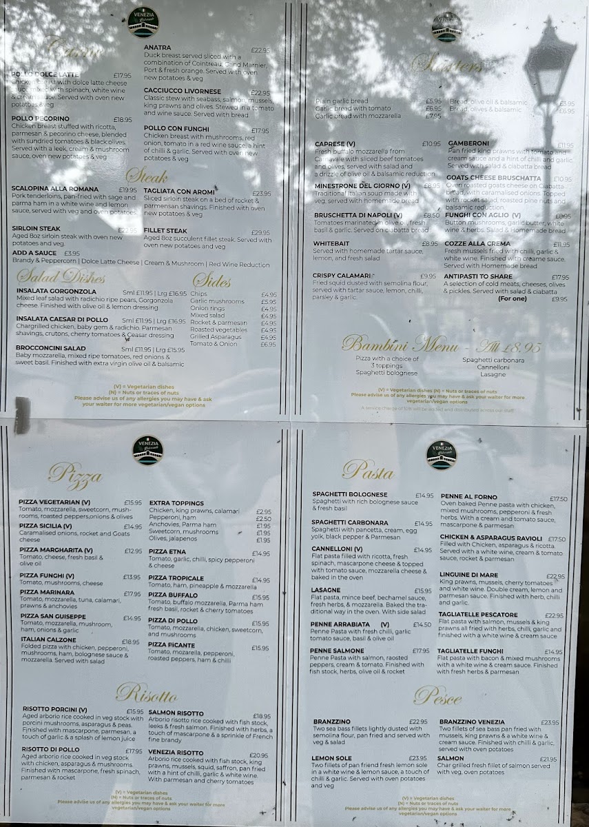 Venezia Italian Restaurant Bourton Photo Menu 7