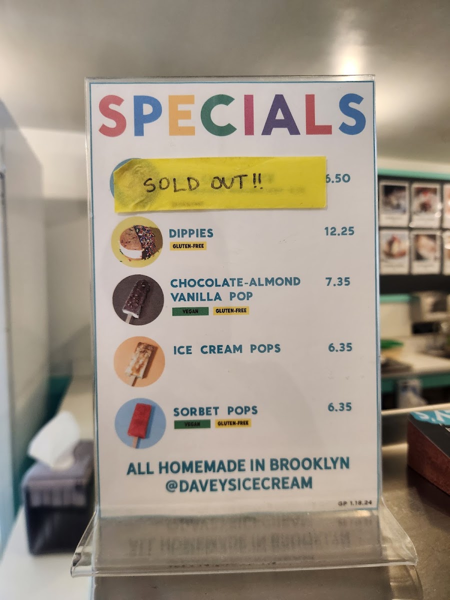 Davey's Ice Cream Photo Menu 1
