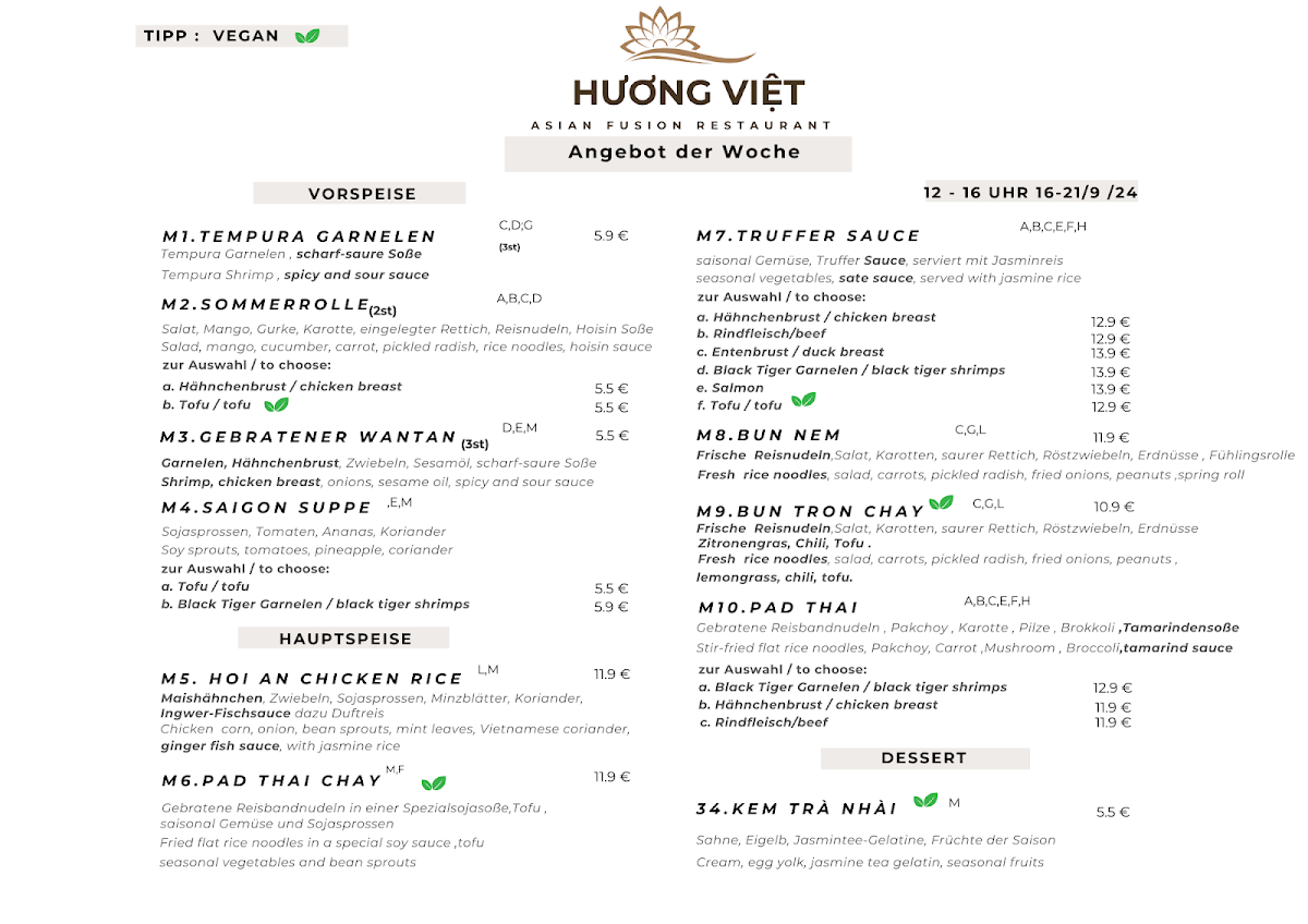 HƯƠNG VIỆT ASIAN FUSION RESTAURANT Photo Menu 1