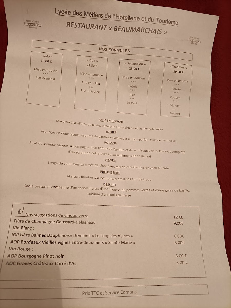 Restaurant Le Beaumarchais Photo Menu 1