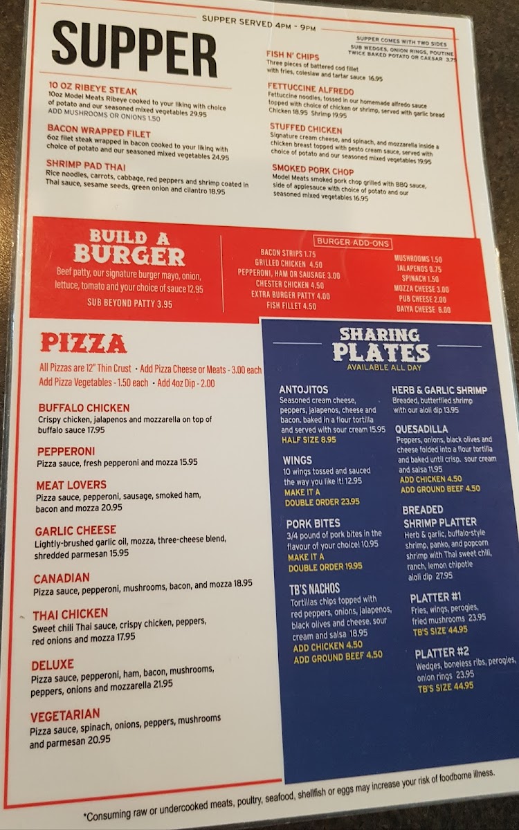 TB's Bar & Grill Photo Menu 1