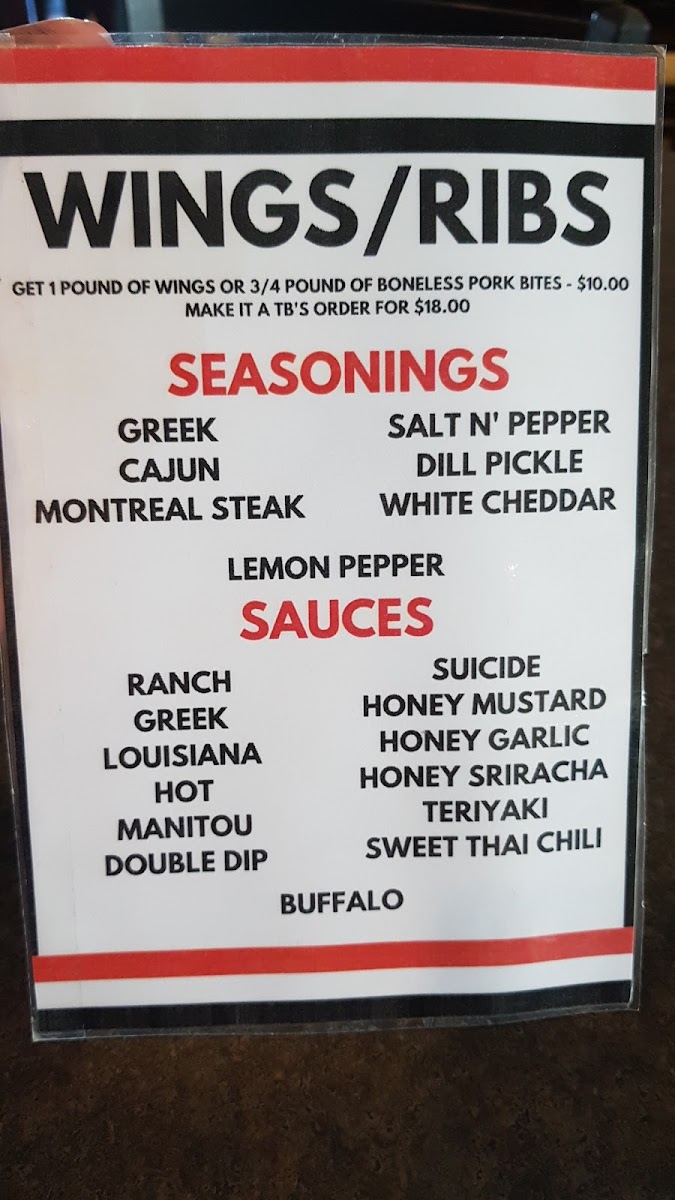 TB's Bar & Grill Photo Menu 2